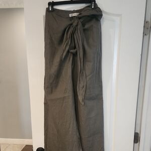 Zara Khaki Tie-Front Trousers